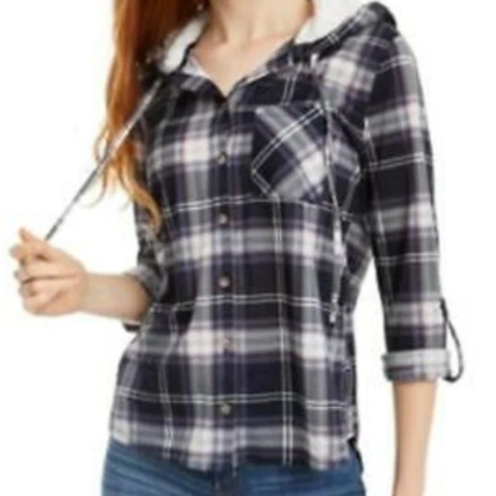 Polly & Esther Black and White Plaid Button-Down Shirt